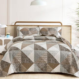 Dintszyayue Quilt Queen Size Brown, 3 Pieces Patchwork Bedspread Bedding for Queen Size Bed, Soft Lightweight Microfiber Geometric Coverlet Set for All Season Quilt with 2 Pillowcases Dintszyayue
