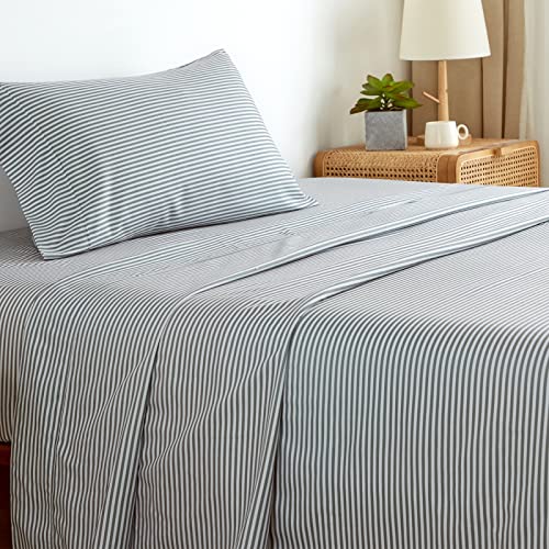 Twin Sheets Set, Grey Striped Bed Sheets Set 3PC - Soft Cooling 1800 Thread Count Printed Sheet, 8 - 17" Deep Pocket Breathes Better, Hypoallergenic Wrinkle Machine Washable Patterned Single Bedding KACEMOO