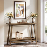 TRIBEWOOD 41.3" Farmhouse Console Table, Solid Wood Entryway Table with Storage Shelf, 2 Tiers of Narrow Behind Couch Sofa Furniture for Living Room, Hallway, Foyer, Easy Assembly, Brown TRIBEWOOD