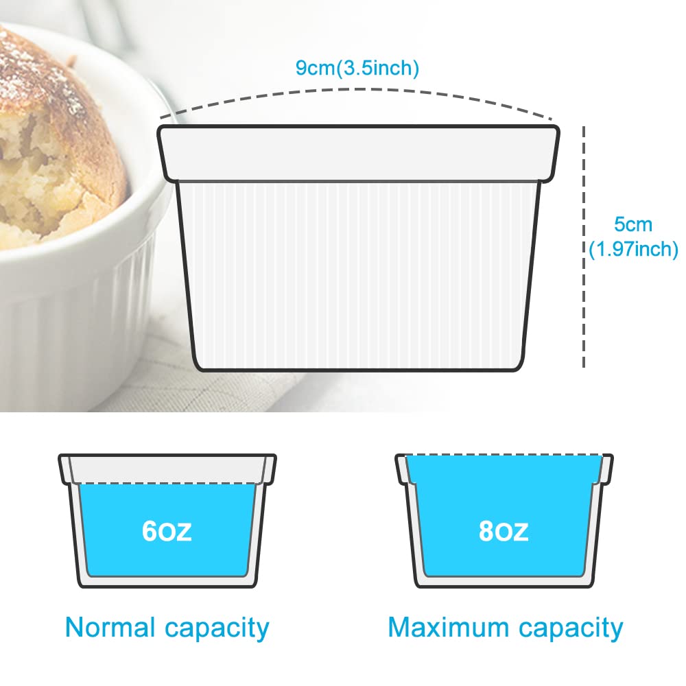 Ramekins Set with 6 Silicone Lids, Mothers Day Gifts Creme Brulee Making Set, Set of 6 Porcelain Ramekins, Oven Safe Covered Bowls & Soufflé Ramiken PLSFIT