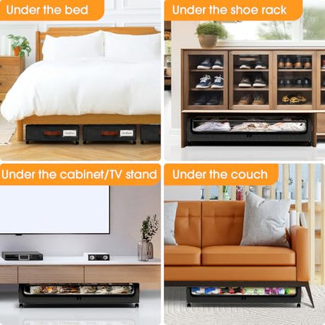 SpaceHacks Under Bed Storage with Wheels 3Pack Storage Containers with Clear Window&Label Under Bed Drawers Rolling Under Bed Storage for Clothes,Shoes, Blankets (30.71 x 16.93 x 6.69 in, Black) SpaceHacks