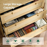infurnic 3 Drawer Rattan Dresser for Bedroom, Modern Wooden Dresser Chest with Handles for Bedroom, Hallway and Living Room, Wood Oak infurnic