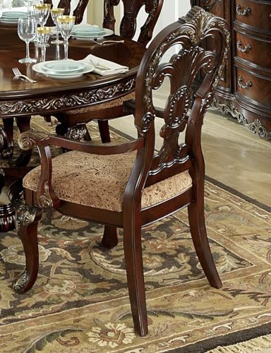 FEMICON Enhance Dining with Traditional Armchair Set, Cherry Finish with Gold Tipping, Elegant Fabric Upholstery for Dining Rooms FEMICON