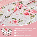 UOZZI BEDDING Floral Quilt Set 2 Pieces Twin Size White Pink Flower Soft Microfiber Lightweight Summer Reversible Coverlet Bedspread for All Season -1 Quilt 88 * 88 + 1 Pillow Sham UOZZI BEDDING