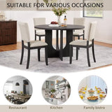 JIJIWANG 47.3" Round Dining Set with 4 Upholstered Dining Chairs, Modern Dining Table Set for 4, 5-Piece Round Dining Table Set for Living Room, Kitchen, Antique Black & Beige JIJIWANG