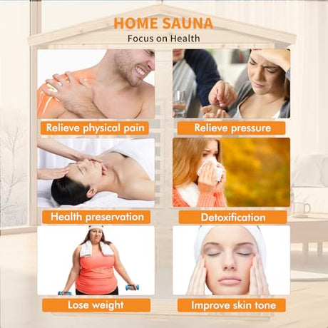 Infrared Sauna Wooden Sauna Room,Outdoor Sauna 4 Person Infrared Saunas for Home,Low Emf Infrared Sauna 2050W 2 Bluetooth Speakers, 2 LED Reading Lamp KOOZONEGM