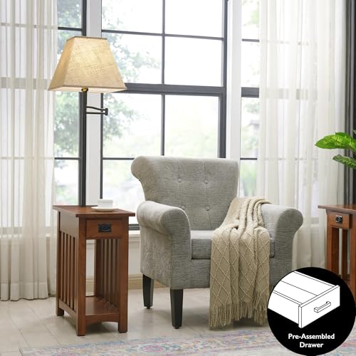 Leick Home 10028 Mission Lamp Table, Made with Solid Wood, End Table for Living Room, Bedroom, and Home Office, Medium Oak Finish Leick Home
