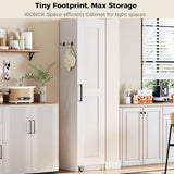 IRONCK Narrow Kitchen Pantry Storage Cabinet, 72" Slim Single Door with 6 Adjustable Shelves, Door Rack and Wheels, Space Saving Freestanding Storage Floor Cabinet for Small Place, White IRONCK