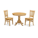 East West Furniture ANVA3-OAK-W 3 Piece Dining Table Set for Small Spaces Contains a Round Kitchen Table with Pedestal and 2 Dining Room Chairs, 36x36 Inch, Oak East West Furniture