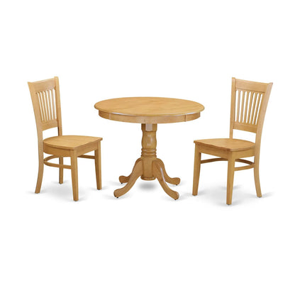 East West Furniture ANVA3-OAK-W 3 Piece Dining Table Set for Small Spaces Contains a Round Kitchen Table with Pedestal and 2 Dining Room Chairs, 36x36 Inch, Oak - WoodArtSupply