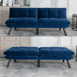 Modern Velvet Convertible Folding Futon Couch Sofa Bed Adjustable Pillow Top Arm Memory Foam Couch Double Loveseat Sofa for Compact Living Space,Dorm,Game Studio,Apartment,Bedroom (Navy Blue) Klwenas Maec