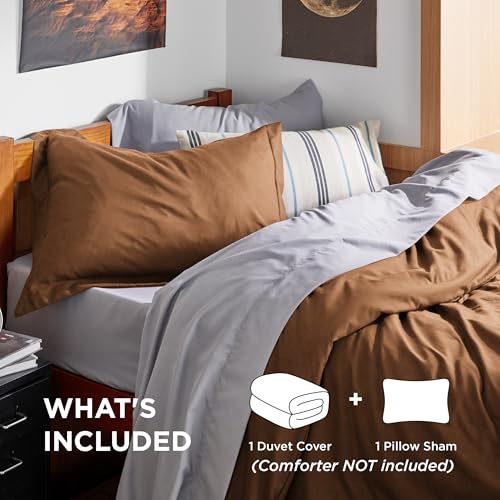 Bedsure Duvet Cover Twin/Twin XL Size - Soft Double Brushed Bedding Set for Kids & Adults, Zipper Closure, 2 Pieces, Includes 1 Duvet Cover (68"x90") & 1 Pillow Sham, NO Comforter, Brown Bedsure