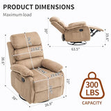 Velvet Upholstered Glider Recliner Chair – 360° Swivel Rocker Chair for Adults, Small Rocking Chair for Small Spaces, Soft Fabric Recliner Chair with Side Pockets, Comfortable Nursery Chair,Brwon