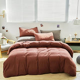 Luxlovery Brick Red Comforter Set King Dark Rust Bedding Comforter Set Solid Blackish Red Breathable Blanket Quilts 3 Piece Bedding Set for King Bed Luxlovery