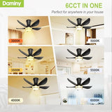 DAMINY 30 Inch Black and Gold 5 Blade Ceiling Fan with Light, Modern Ceiling Fan with Remote,Large Airflow,Flush Mount,6CCT,Dimmable,Noiseless,Bedroom Ceiling Fan DAMINY