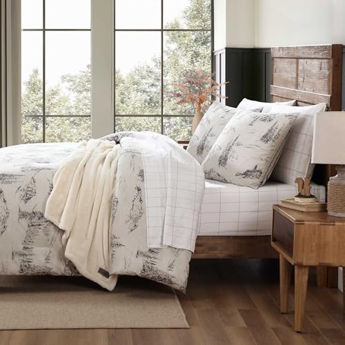 Eddie Bauer - Full/Queen Duvet Cover Set, Super Soft Bedding with Matching Sham(s), Bedding Set, Oeko-Tex Certified (Rocky Mountain Cabin Grey, Full/Queen) Eddie Bauer