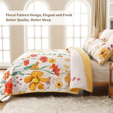 Anibedding Yellow Quilt Set King Size, Yellow Floral Reversible Bedspread Soft Microfiber Lightweight King Size Quilt Bedding Sets Reversible Coverlet for All Season(King, 104"x90") Anibedding