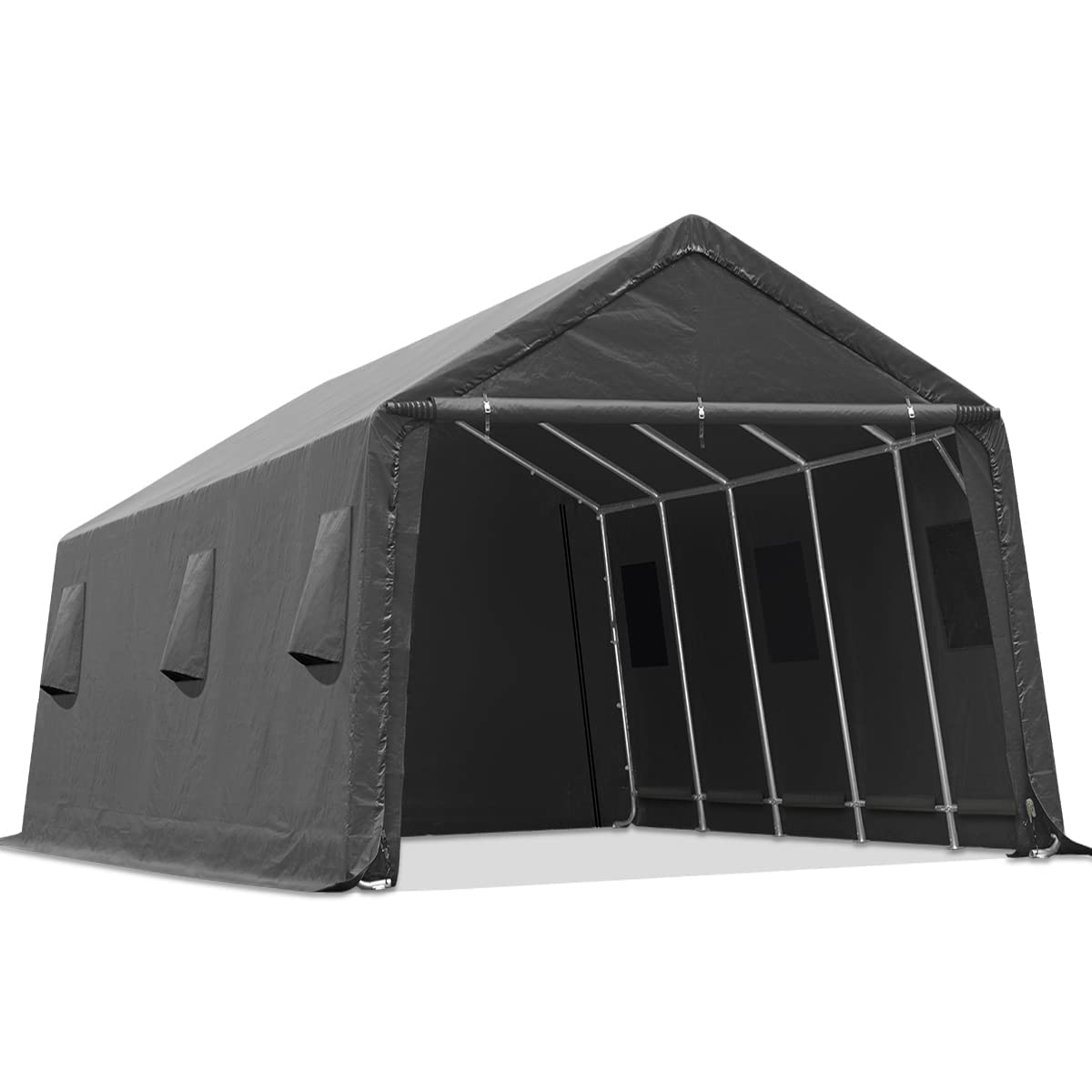 ADVANCE OUTDOOR 13x20 ft Garage Tent Carports with 2 Roll up Doors & Vents Outdoor Portable Storage Shelter for Vehicle Truck Boat Anti-UV Snow Resistant Waterproof, Gray - WoodArtSupply