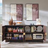 IFGET Modern Buffet Cabinet with Storage, 70" Large Sideboard Buffet Storage Cabinet with 4 Doors and Adjustable Shleves, Wooden Curved Coffee Bar for Dining Room, Kitchen, Living Room, Brown IFGET
