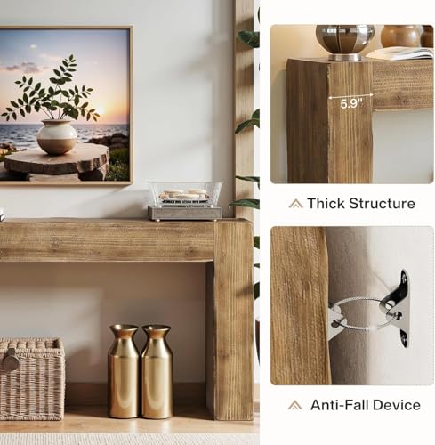 Tribesigns 63-Inch Solid Wood Console Sofa Table, Farmhouse Long Entryway Table Behind Couch for Living Room, Entrance, Hallway, Foyer, Easy Assembly Tribesigns