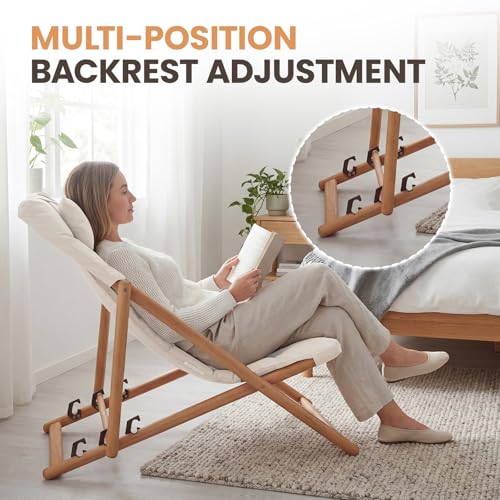 DAYAOUTDOOR Folding Wooden Lounge Chairs Set of 2, Outdoor Adjustable Reclining Patio Beach Chair with Thick Cushion, Portable Deck Lounge Chair for Backyard Lawn Pool Camping Balcony, Beige