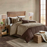 Madison Park Boone Cozy Comforter Set, Faux Suede, Deluxe Hotel Styling All Season Down Alternative Bedding Matching Shams, Decorative Pillow, Queen (90 in x 90 in), Rustic Brown 7 Piece Madison Park