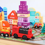 Wooden Building Blocks Set, Electric Train City Construction Stacking Blocks Preschool Learning Educational Toys,Toddler Toys for 3+ Year Old Boy and Migargle