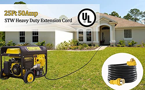 25Ft 50Amp STW Heavy Duty RV Extension Cord,14-50P Male and SS2-50R Twist-Locking Female，125V/250V for RV Trailer, Camper, Motorhome… - WoodArtSupply