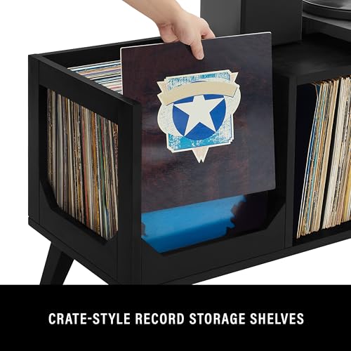 Crosley Furniture Asheville Mid-Century Modern Media Console Record Player Stand, Storage for Vinyl Records, Black Crosley Furniture
