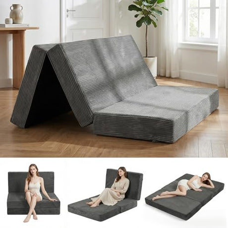 Erament 6-Inch Tri-Fold Mattress Full Size, Covertible Sofa Bed Foldable Futon Mattress with Handles & Non-Slip Bottom, Removable Machine Washable Corduroy Cover for Guest, Camping, Dorm Erament