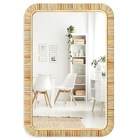 Barnyard Designs Rattan Bathroom Mirror – Rustic Farmhouse Style Handmade Wicker Rattan Frame - Boho Mirror for Nursery Wall Décor (24" x 36", Rectangular) Barnyard Designs