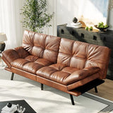 AMICLIBER 71" Convertible Futon Sofa Bed,Brown Faux Leather Futon Couch,Memory Foam Reclining Sleeper Sofa Bed,Modern Folding Small Loveseat Couches for Living Room,Office,Apartment AMICLIBER
