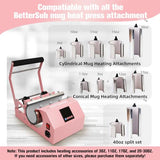 BetterSub 4in1 Set 3oz Shot Glass Tumbler Heat Press Machine 30oz 20oz Sublimation Straight Skinny Tumbler, 11oz 15oz 16oz 17oz Sublimation Mug Heat Transfer Pink BetterSub