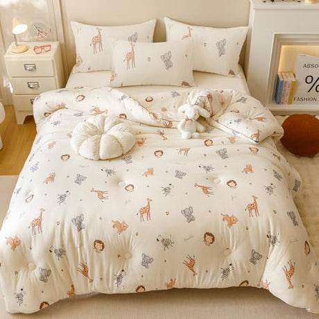 MorroMorn Super Soft Comforters Queen Size Bed Set, 3 PCS Bedding Sets - Thick Fluffy Comforter with 2 Pillowcases Neutral for Girls Boys Kids, Lightweight Warm Cozy for Cold Weather (Cute Animals) MorroMorn