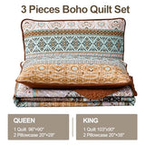 WONGS BEDDING Boho Fall Queen Quilt Set, Brown Bohemian Queen Quilt Bedding Set, Lightweight Microfiber Bed Decor Bedspread for All Season 96"x90"(3 Pieces) WONGS BEDDING