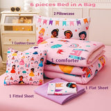 GRAT TIOC 6 Pieces Pink Princess Comforter Set for Girls Twin,Bed in A Bag Princess Bedding Set for Girl Kids (1 Comforter,1 Flat Sheet,1 Fitted Sheet,2 Pillowcases and 1 Cushion Cover) GRAT TIOC