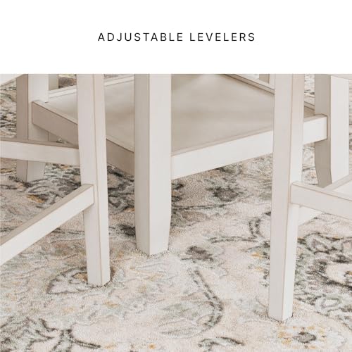 Signature Design by Ashley Erinberg Casual Counter Height Dining Table and 4 Armless Upholstered Bar Stools with Footrest and 2 Shelves, Set of 5, White & Light Gray Signature Design by Ashley