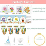 Zhenqing 4-Pack Floral Cross Stitch Kits – 11CT 20x20cm Aida Cloth with Iris, Sunflower & Butterfly Designs – Vibrant Home Decor Embroidery Set（68157）