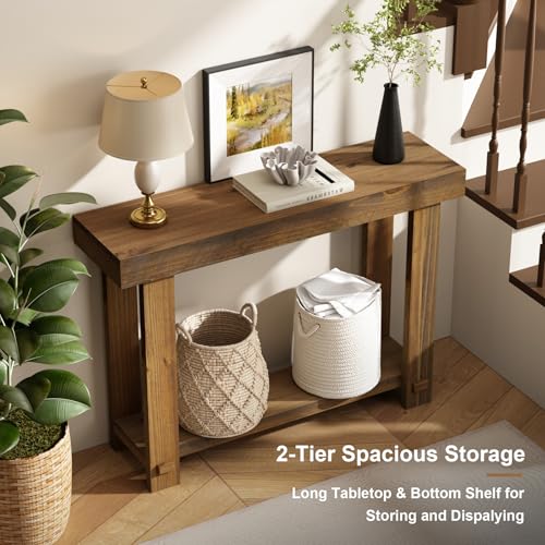 HOKYHOKY Solid Wood Console Table for Entryway, 42.5" Farmhouse Entryway Tables Thickened Tabletop and Legs Rustic Narrow Skinny Behind Couch Sofa Table for Living Room, Hallway, Foyer HOKYHOKY