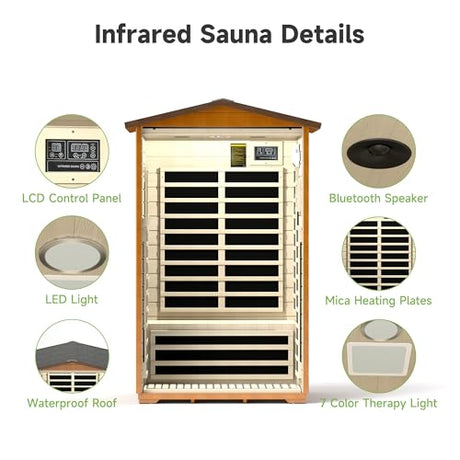 springspa Outdoor Infrared Sauna 2 Person for Home, 15amp Low EMF Far Infrared Spruce Wooden Sauna at Home with Bluetooth,LCD Panel springspa