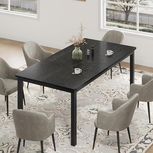 dainslef 79 Inch Industrial Dining Table, Large Rectangle Kitchen Table with Metal Legs, Round Corners, Wooden Conference Tables Writing Desk for Dining Room, Living Room, Classic Black dainslef