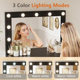 YESHOMY Makeup Vanity Desk with Large Lighted Mirror，35.4 Inch Makeup Vanity Table with 2 Drawers，Soft-Padded Storage Stool，3 Lighting Modes Available, Suitable for Bedrooms（Black） YESHOMY