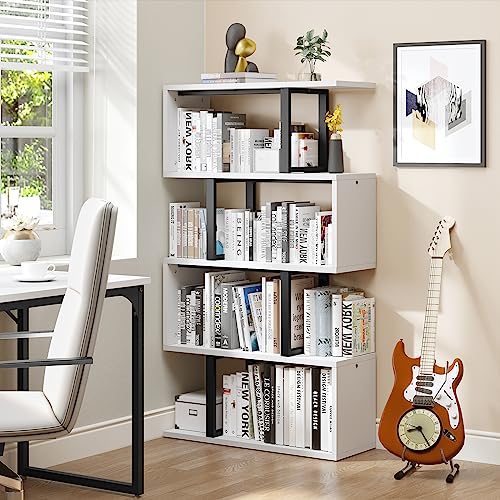 YITAHOME Modern 5-Tier S-Shaped Bookshelf in Cream White - Stylish Decorative Storage for Any Space YITAHOME