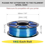YSJOMJHYS Silk Dual Color Filament Bundle 4KG, Shiny 3D Printer Filament 1.75mm Bulk, Dimensional Accuracy +/- 0.02mm, Individually Vacuum Packed, Bicolor PLA Filament Pack, 4 Spools 1KG Each
