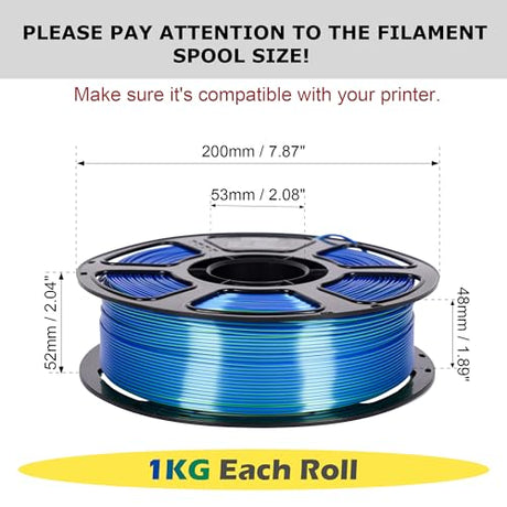 YSJOMJHYS Silk Dual Color Filament Bundle 4KG, Shiny 3D Printer Filament 1.75mm Bulk, Dimensional Accuracy +/- 0.02mm, Individually Vacuum Packed, Bicolor PLA Filament Pack, 4 Spools 1KG Each YSJOMJHYS