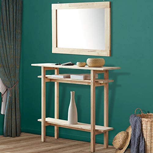 WoodShine Mid Century Modern Solid Wood Console Table, 3-Tier Entryway Table with Shelves Storage, Accent Long Sofa Table, Natural(42inx12inx35in) WoodShine