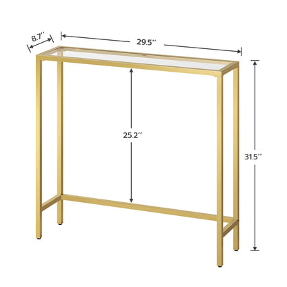 HOOBRO 29.5" Narrow Console Table, Tempered Glass Sofa Table, Small Side Table, Modern Entryway Table, for Entrance, Living Room, Foyer, Hallway Bedroom, Gold GD07XG01