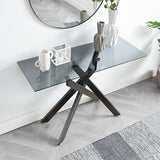 Edwin's Choice Black Glass Console Table Narrow Sofa Table with Grey Tempered Glass Top and Black Metal Tubular Legs with Gold Rim, 45”Lx18”Wx30”H Edwin's Choice