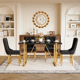 Black Dining Table Set for 4, 55" Black Glossy Top with Gold Metal Legs, Modern Dining Table Set for 4 & Velvet Tufted Chair with Nailhead Trim, Luxry Kitchen Table Set Ideal for Dining Room,APT Iopirbu