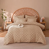 Manyshofu 5Pcs Boho Queen Duvet Cover Set - Tufted Taupe Duvet Cover Pattern, Shabby Chic Boho Bedding Set Textured Comforter Covers with Embroidery Pillow Shams Manyshofu